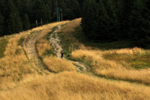smerom od Pilska sa blíži cyklista